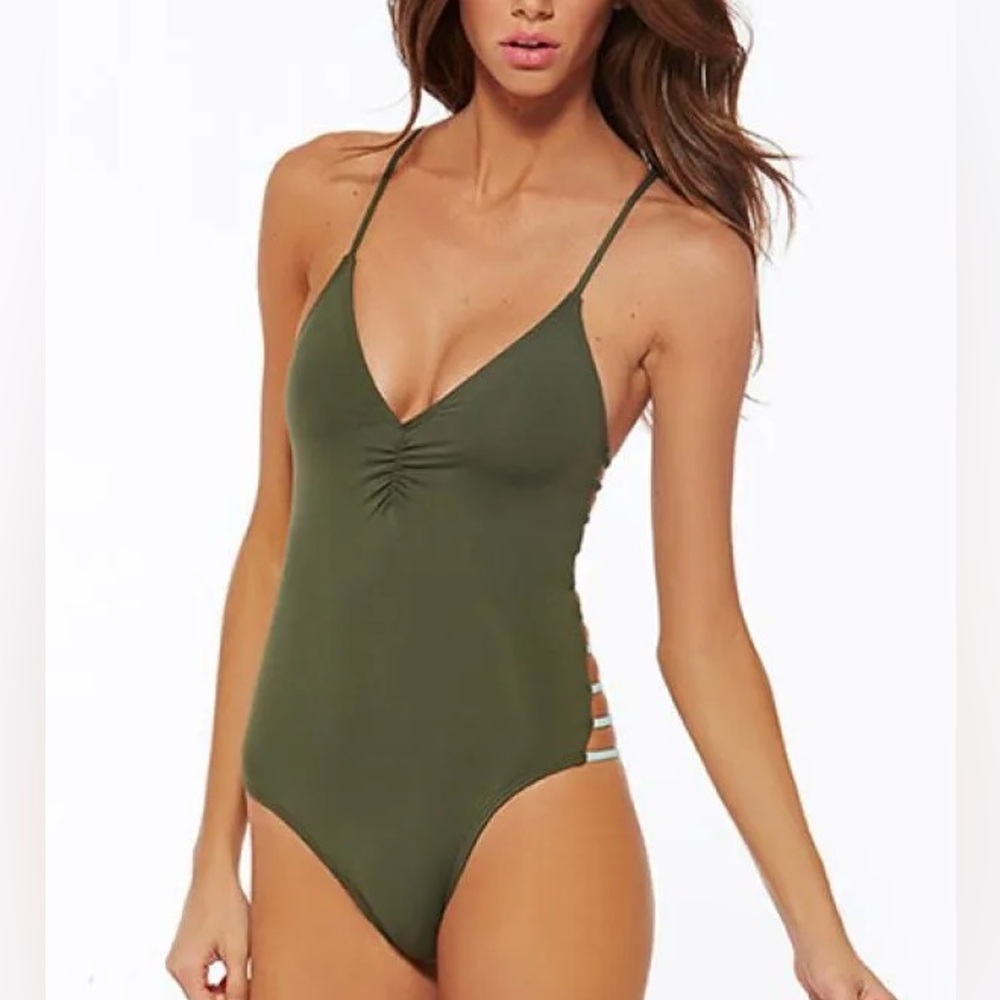 L*Space Green One Piece Plunging V-Neck Swimsuit
